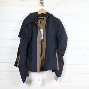 Elizabeth Roberts ruched black rain jacket flared ruched size large